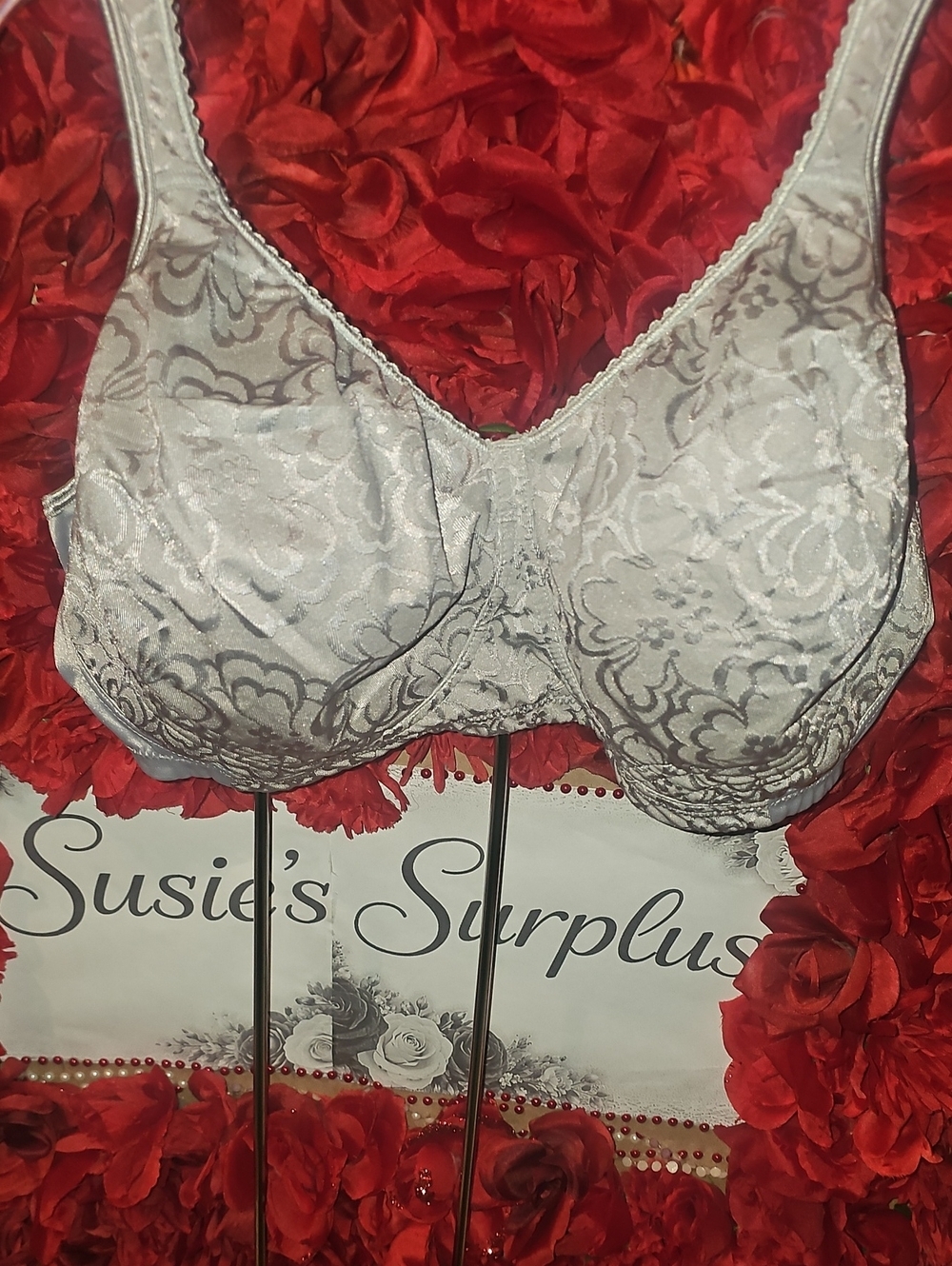 Playtex Women's Nylon Silver Floral Full-Coverage Bra Size 40DDD